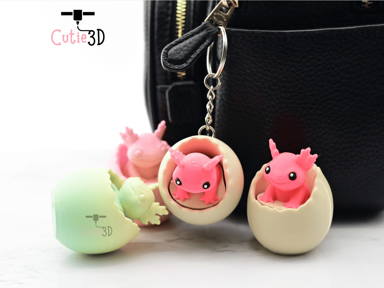 Digital Downloads - Cutie3D Axolotl In An Egg Keycap Fidget Clicker Keychain - Cute Backpack Keychain