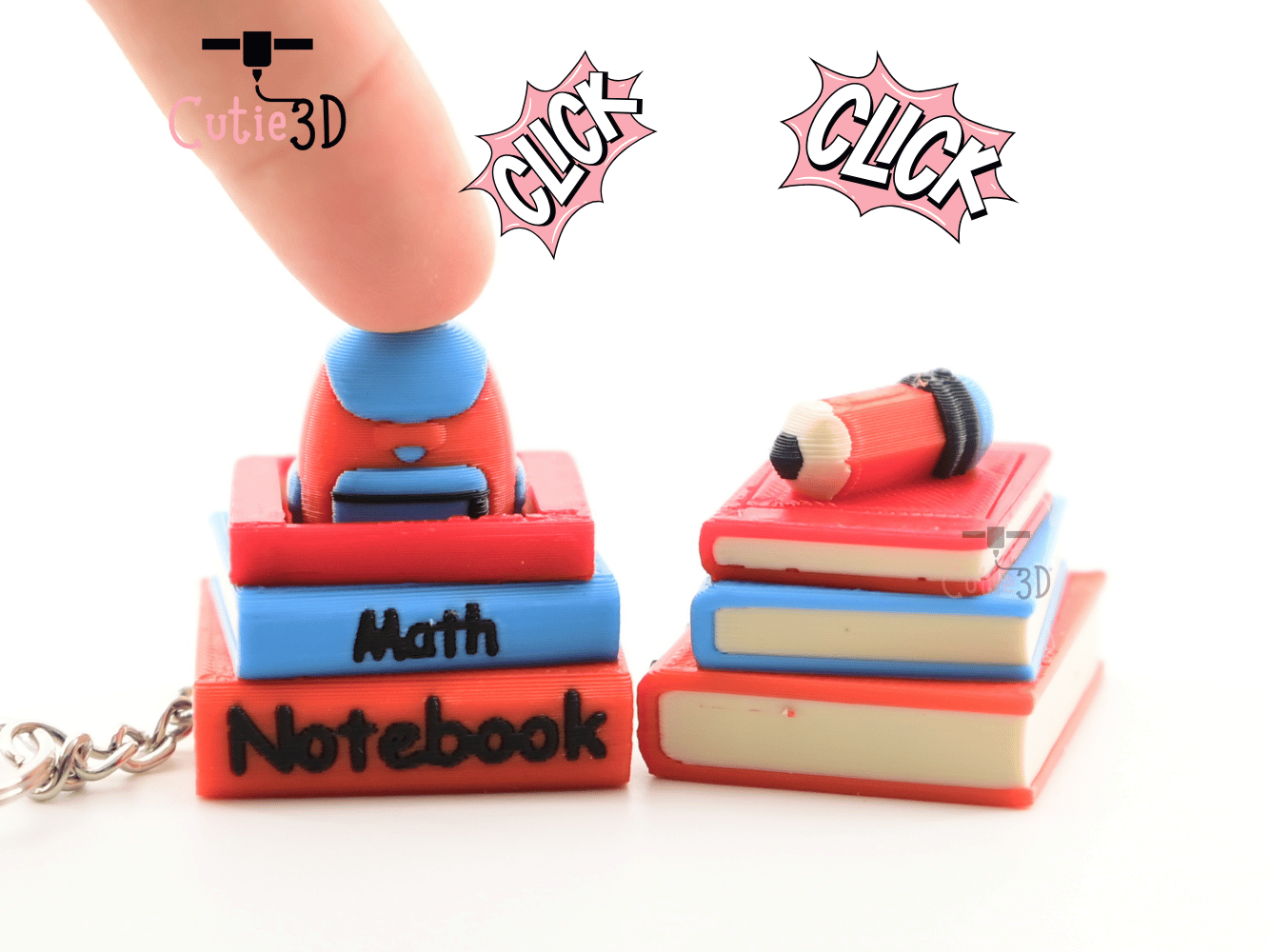 Digital Downloads - Cutie3D Back To School Book Stack Keycap Fidget Clicker Keychain - Cute Backpack Keychain