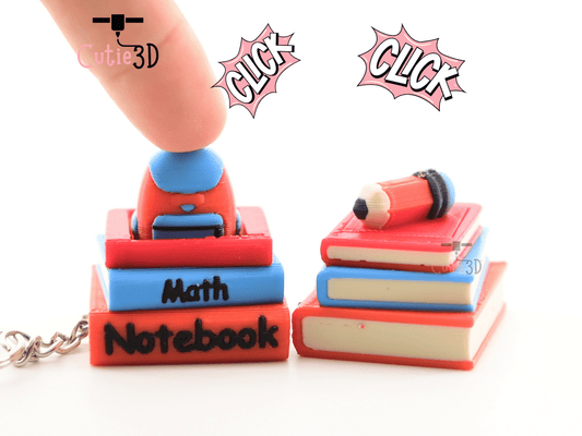 Digital Downloads - Cutie3D Back To School Book Stack Keycap Fidget Clicker Keychain - Cute Backpack Keychain