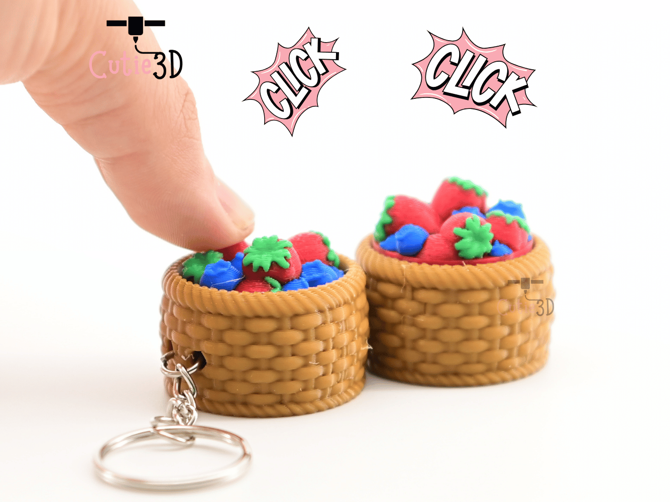 Digital Downloads - Cutie3D Basket Of Berries Keycap Fidget Clicker Keychain - Cute Backpack Keychain