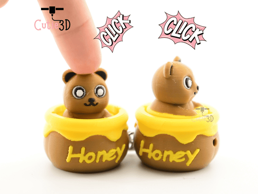 Digital Downloads - Cutie3D Bear In Honey Pot Keycap Fidget Clicker Keychain - Cute Backpack Keychain