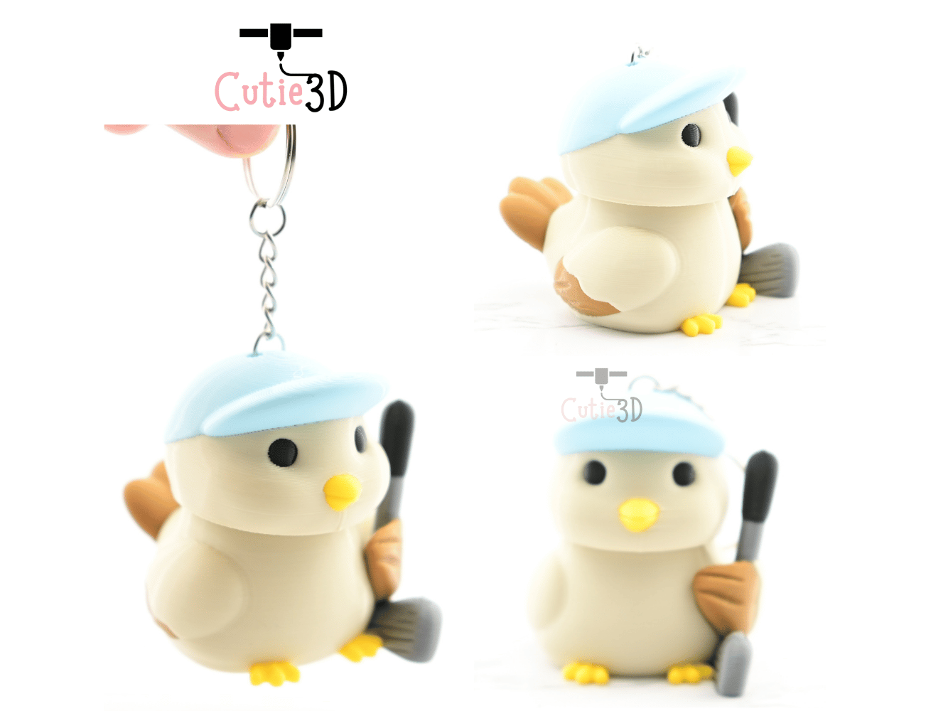 Digital Downloads - Cutie3D Bird Golfer Keycap Fidget Clicker Keychain - Cute Backpack Keychain