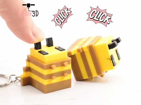 Digital Downloads - Cutie3D Blocky Bee Keycap Fidget Clicker Keychain - Cute Backpack Keychain