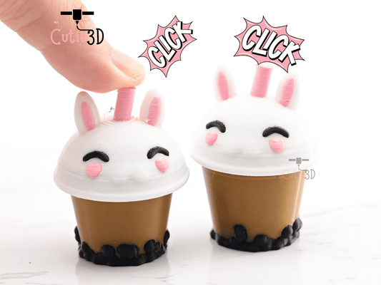 Digital Downloads - Cutie3D Bunny Boba Tea Cup Keycap Fidget Clicker Keychain - Cute Backpack Keychain