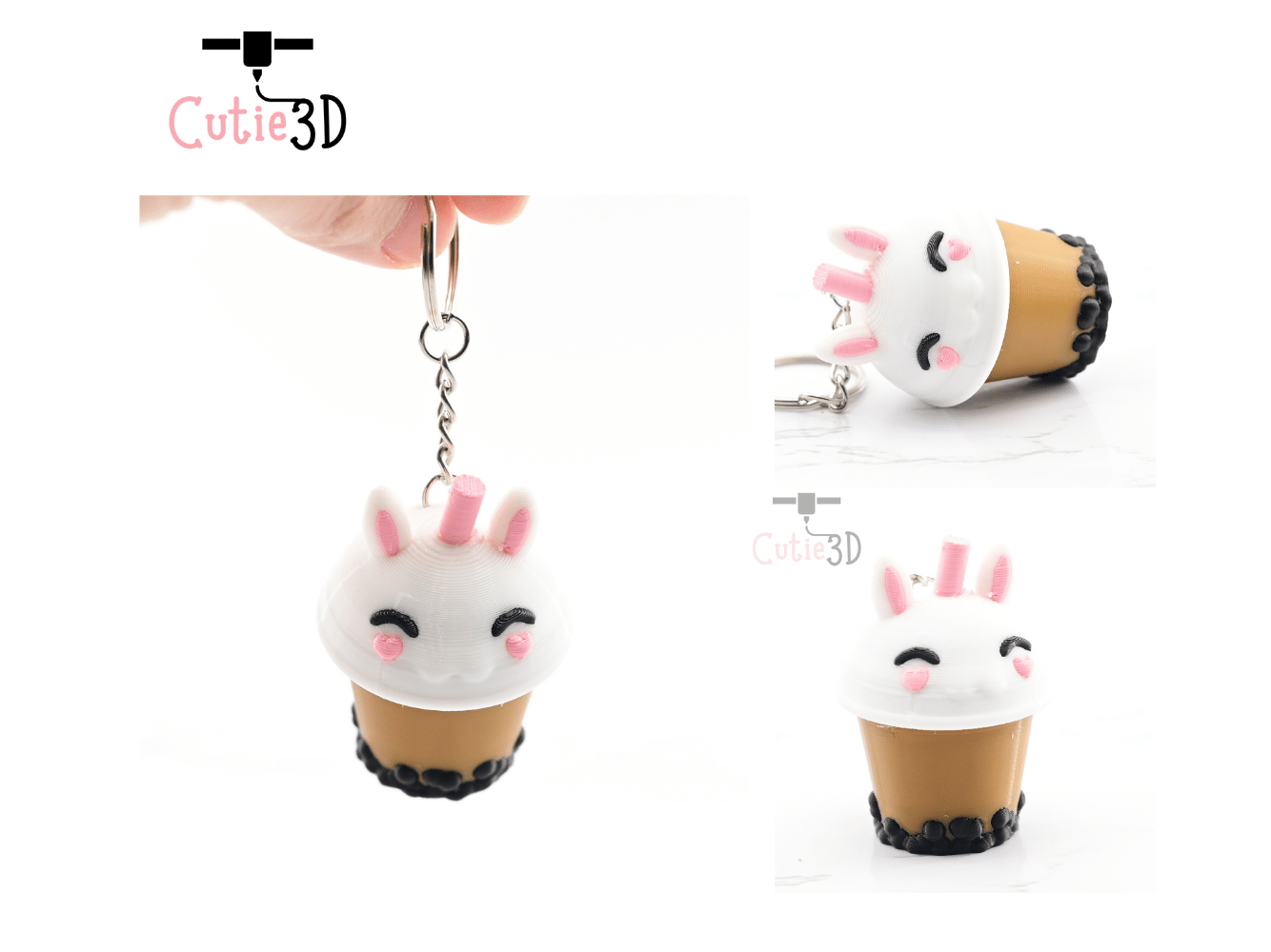 Digital Downloads - Cutie3D Bunny Boba Tea Cup Keycap Fidget Clicker Keychain - Cute Backpack Keychain