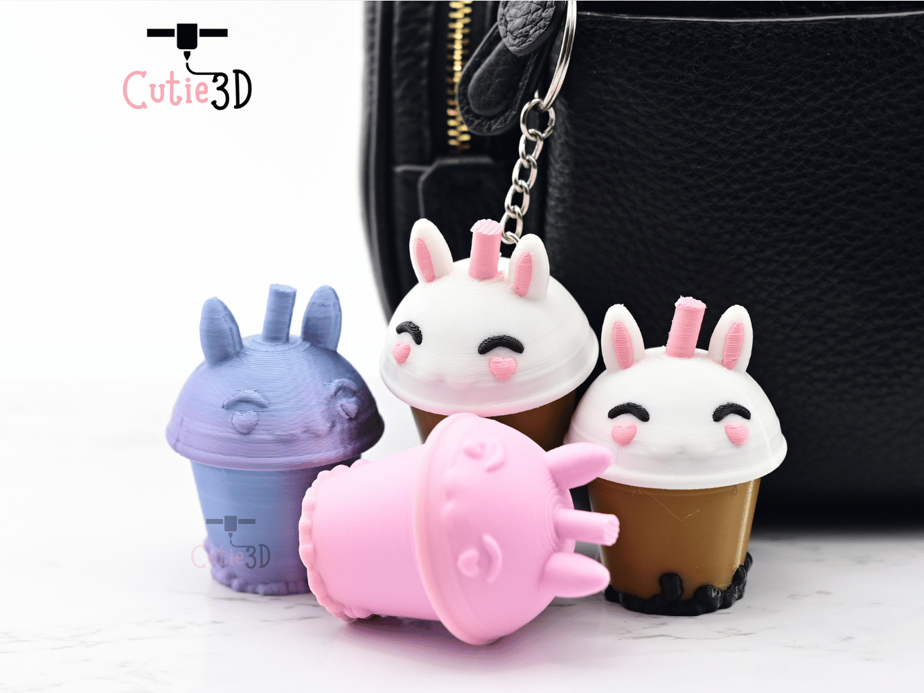 Digital Downloads - Cutie3D Bunny Boba Tea Cup Keycap Fidget Clicker Keychain - Cute Backpack Keychain