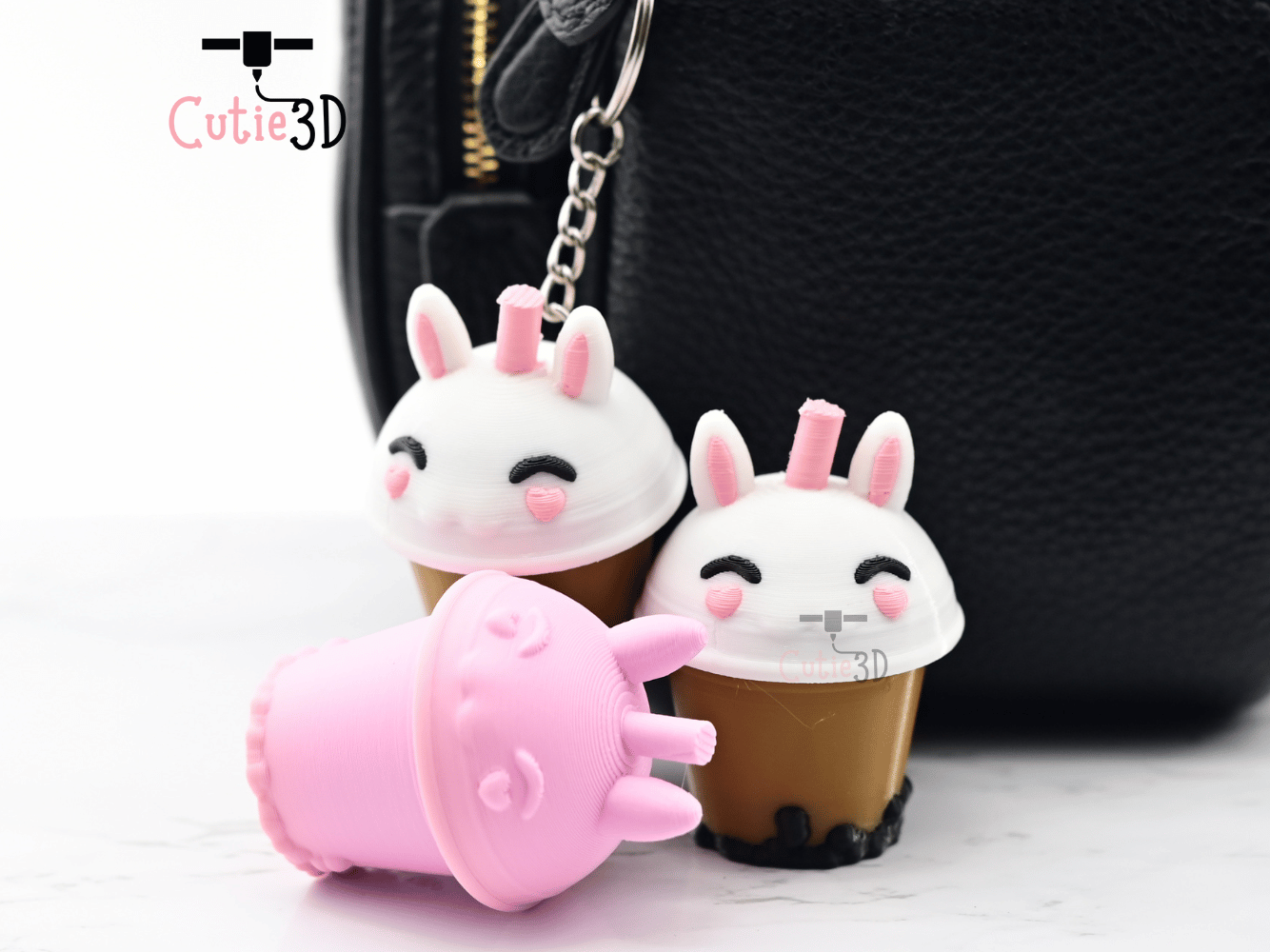 Digital Downloads - Cutie3D Bunny Boba Tea Cup Keycap Fidget Clicker Keychain - Cute Backpack Keychain