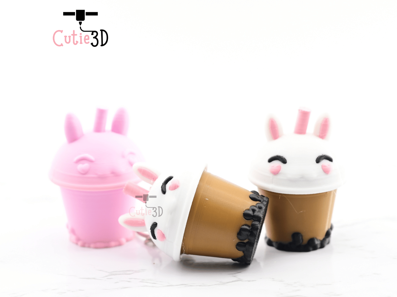 Digital Downloads - Cutie3D Bunny Boba Tea Cup Keycap Fidget Clicker Keychain - Cute Backpack Keychain