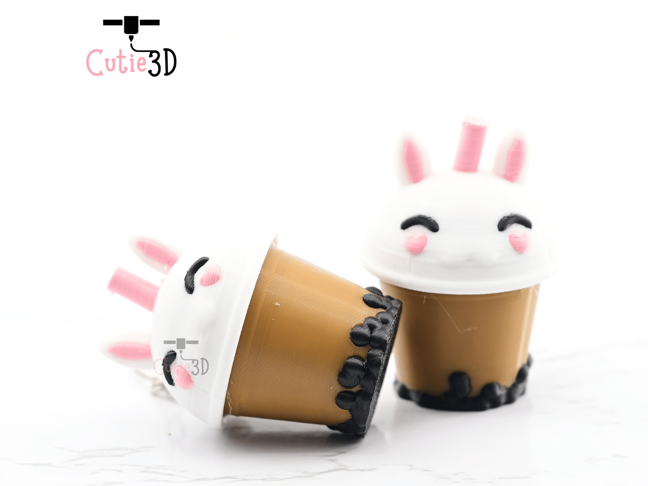 Digital Downloads - Cutie3D Bunny Boba Tea Cup Keycap Fidget Clicker Keychain - Cute Backpack Keychain