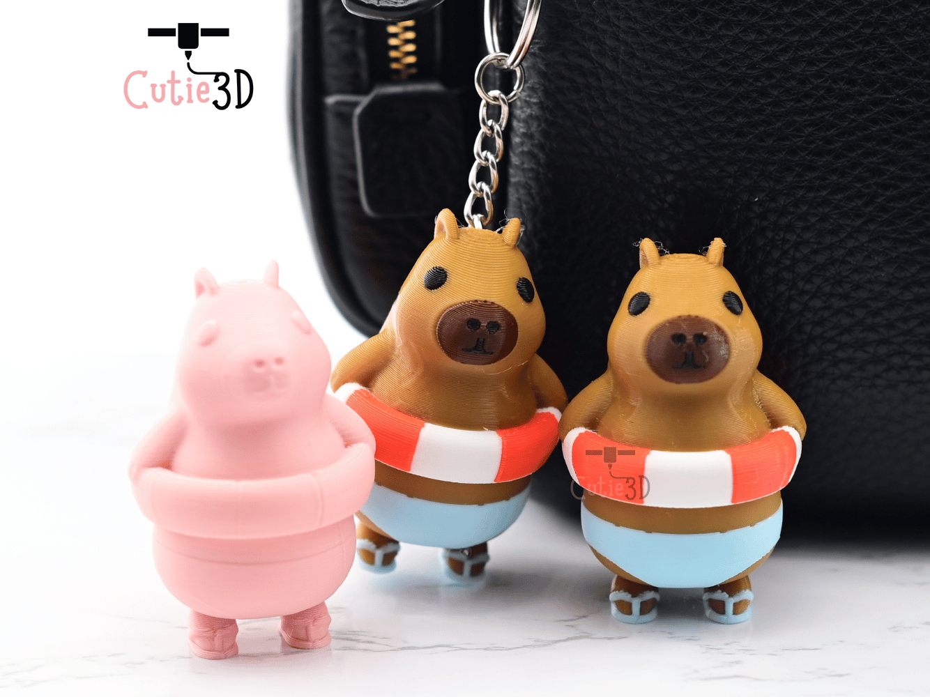 Digital Downloads - Cutie3D Capybara In Swim Ring Summer Keycap Fidget Clicker Keychain - Cute Backpack Keychain