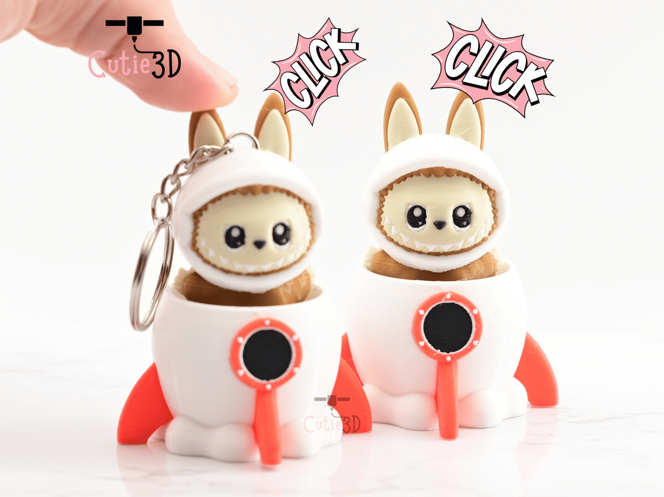 Digital Downloads - Cutie3D Clicker Fidget Labubu Astronaut In Rocket Keychain - Cute Backpack Keychain