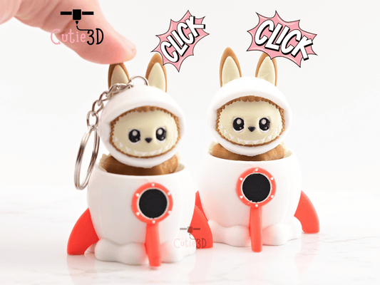 Digital Downloads - Cutie3D Clicker Fidget Labubu Astronaut In Rocket Keychain - Cute Backpack Keychain
