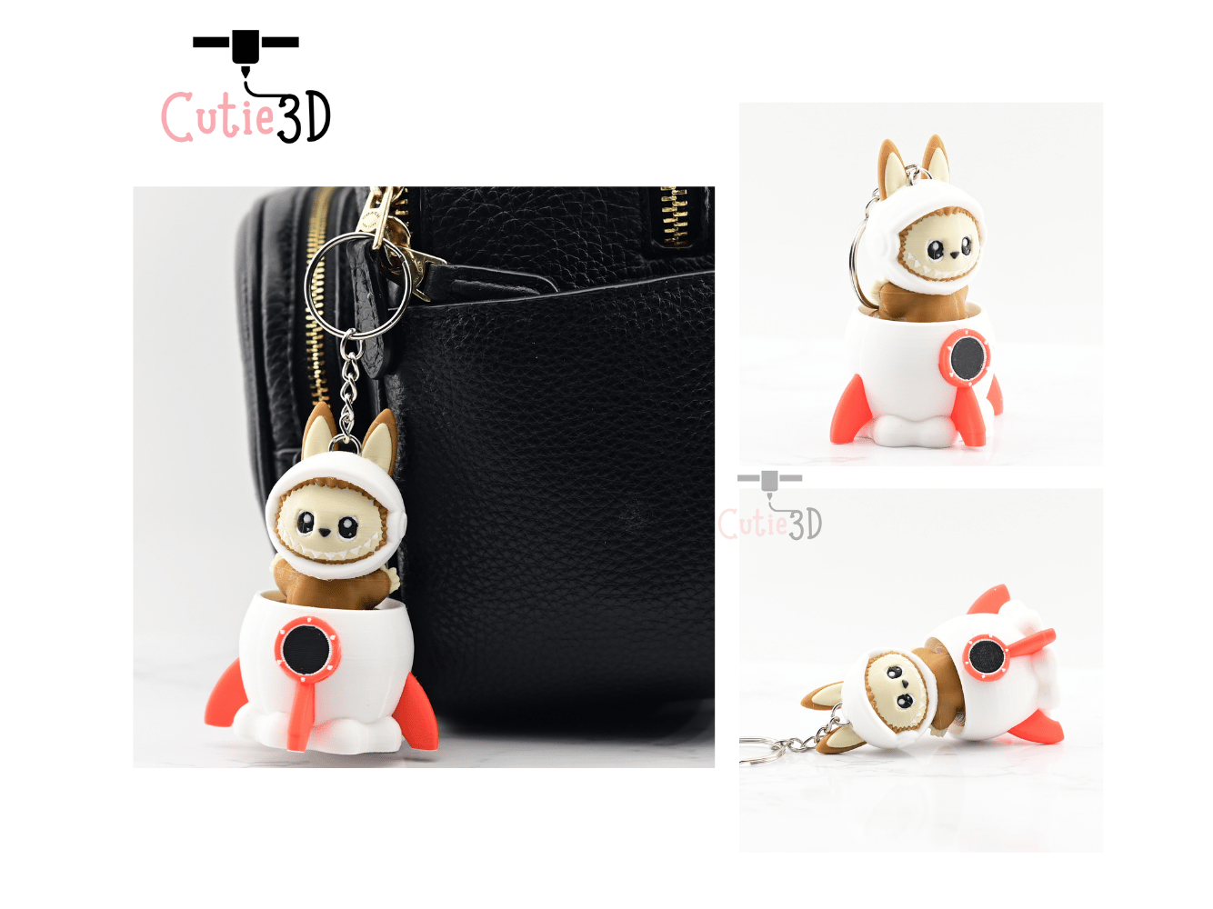 Digital Downloads - Cutie3D Clicker Fidget Labubu Astronaut In Rocket Keychain - Cute Backpack Keychain