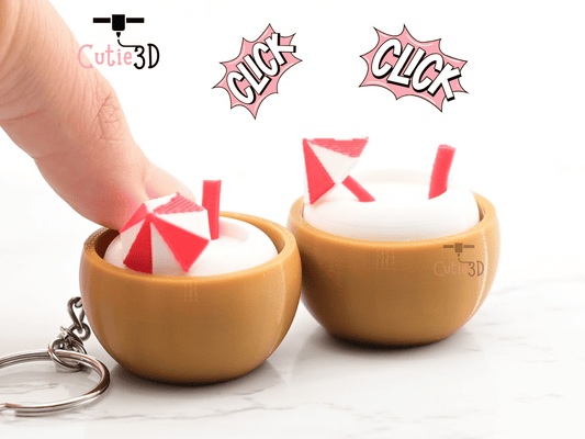 Digital Downloads - Cutie3D Coconut Cocktail Tropical Summer Keycap Fidget Clicker Keychain - Cute Backpack Keychain
