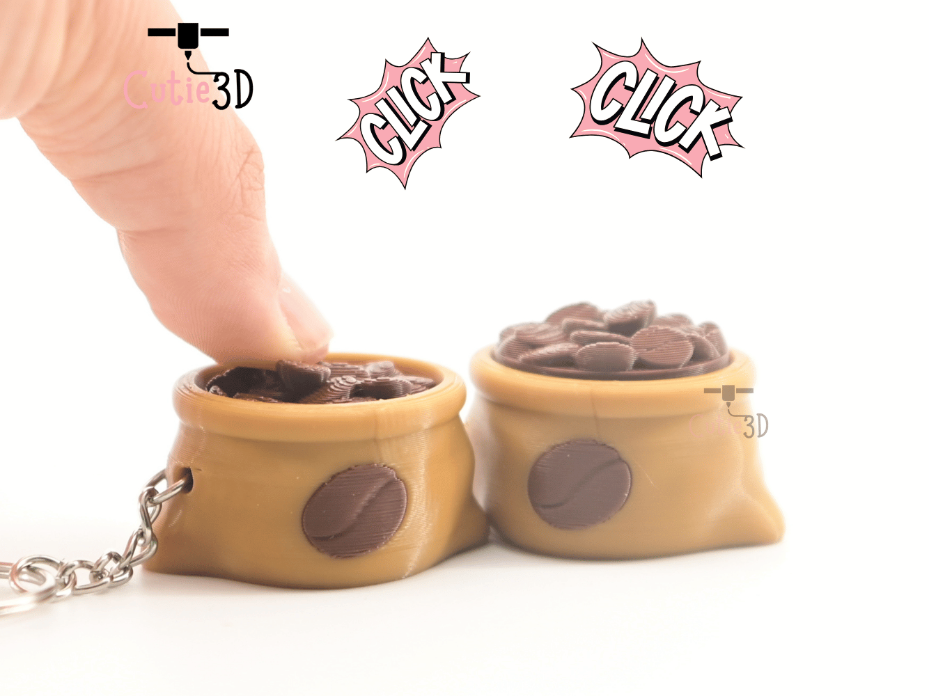 Digital Downloads - Cutie3D Coffee Bean Bag Keycap Fidget Clicker Keychain - Cute Backpack Keychain