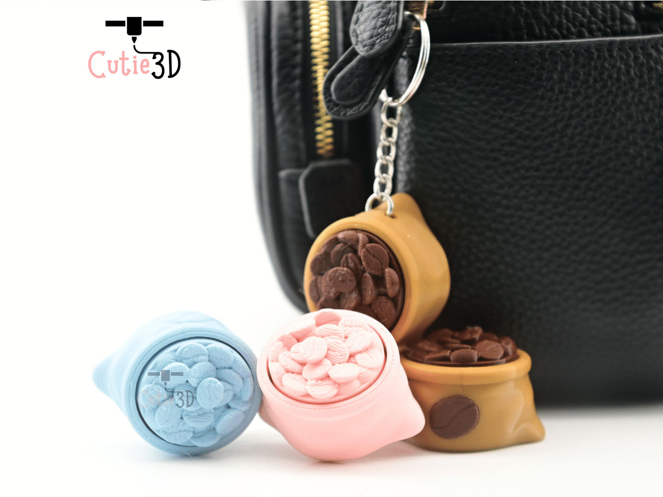 Digital Downloads - Cutie3D Coffee Bean Bag Keycap Fidget Clicker Keychain - Cute Backpack Keychain