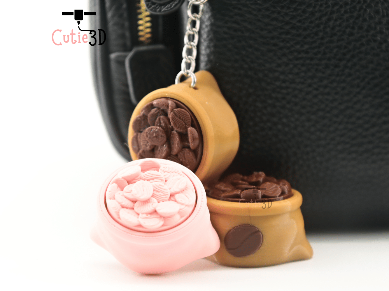 Digital Downloads - Cutie3D Coffee Bean Bag Keycap Fidget Clicker Keychain - Cute Backpack Keychain