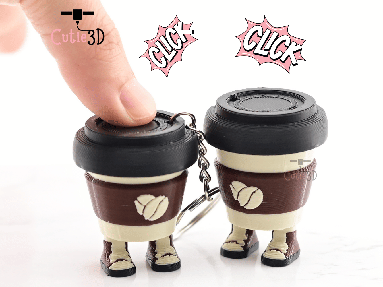 Digital Downloads - Cutie3D Coffee Cup With Legs Keycap Fidget Clicker Keychain - Cute Backpack Keychain