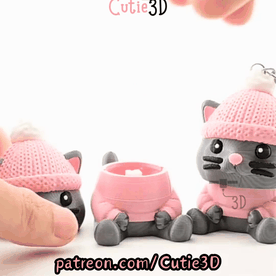 Digital Downloads - Cutie3D Cozy Cat In Crochet Hat Keycap Fidget Clicker Keychain - Cute Backpack Keychain