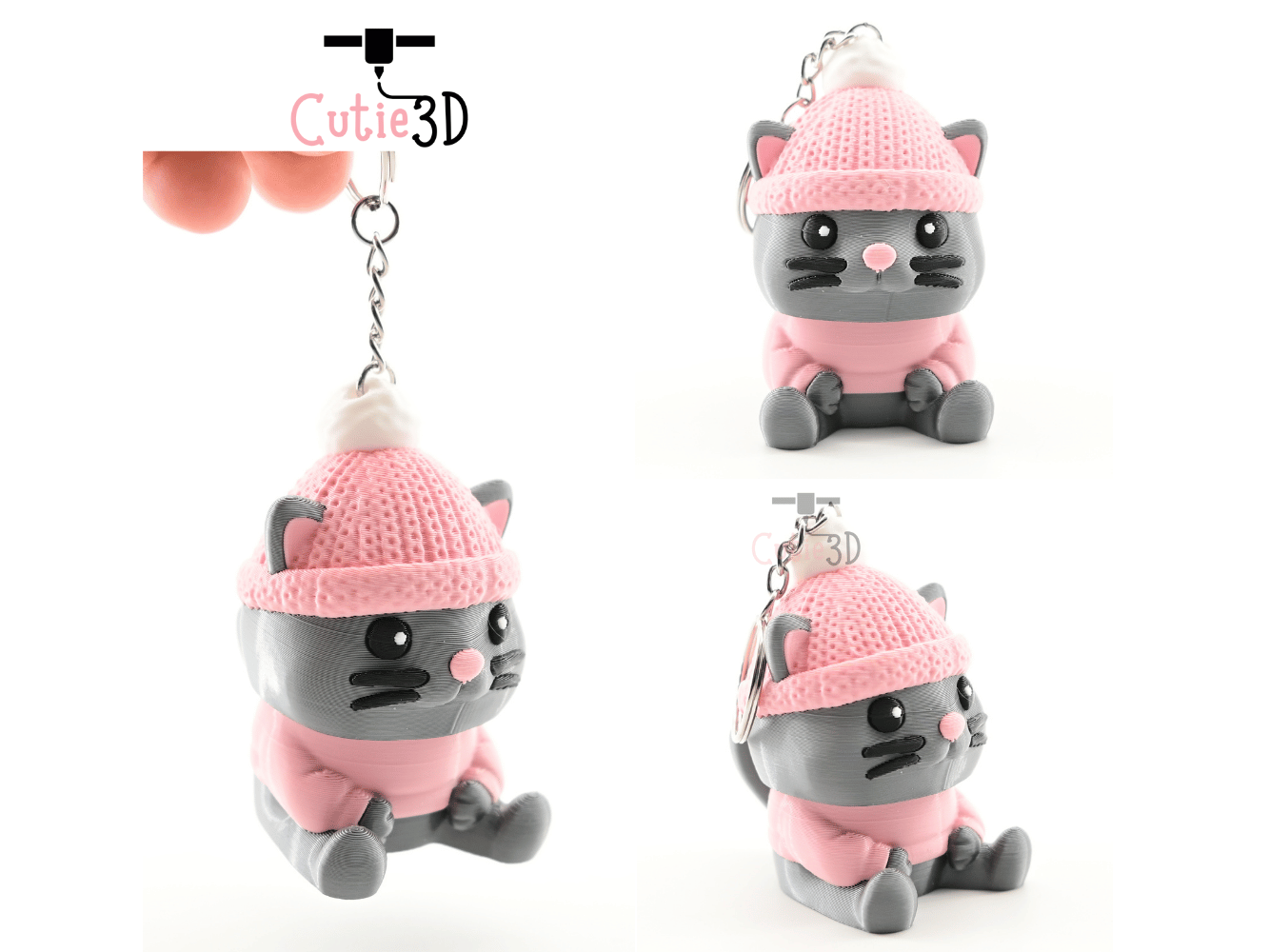 Digital Downloads - Cutie3D Cozy Cat In Crochet Hat Keycap Fidget Clicker Keychain - Cute Backpack Keychain
