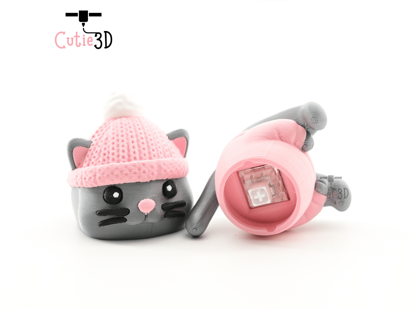 Digital Downloads - Cutie3D Cozy Cat In Crochet Hat Keycap Fidget Clicker Keychain - Cute Backpack Keychain