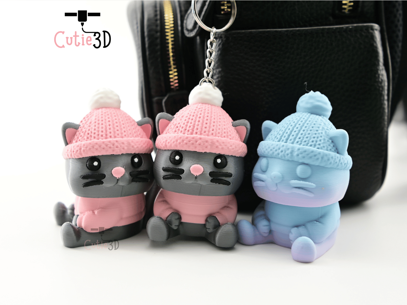 Digital Downloads - Cutie3D Cozy Cat In Crochet Hat Keycap Fidget Clicker Keychain - Cute Backpack Keychain