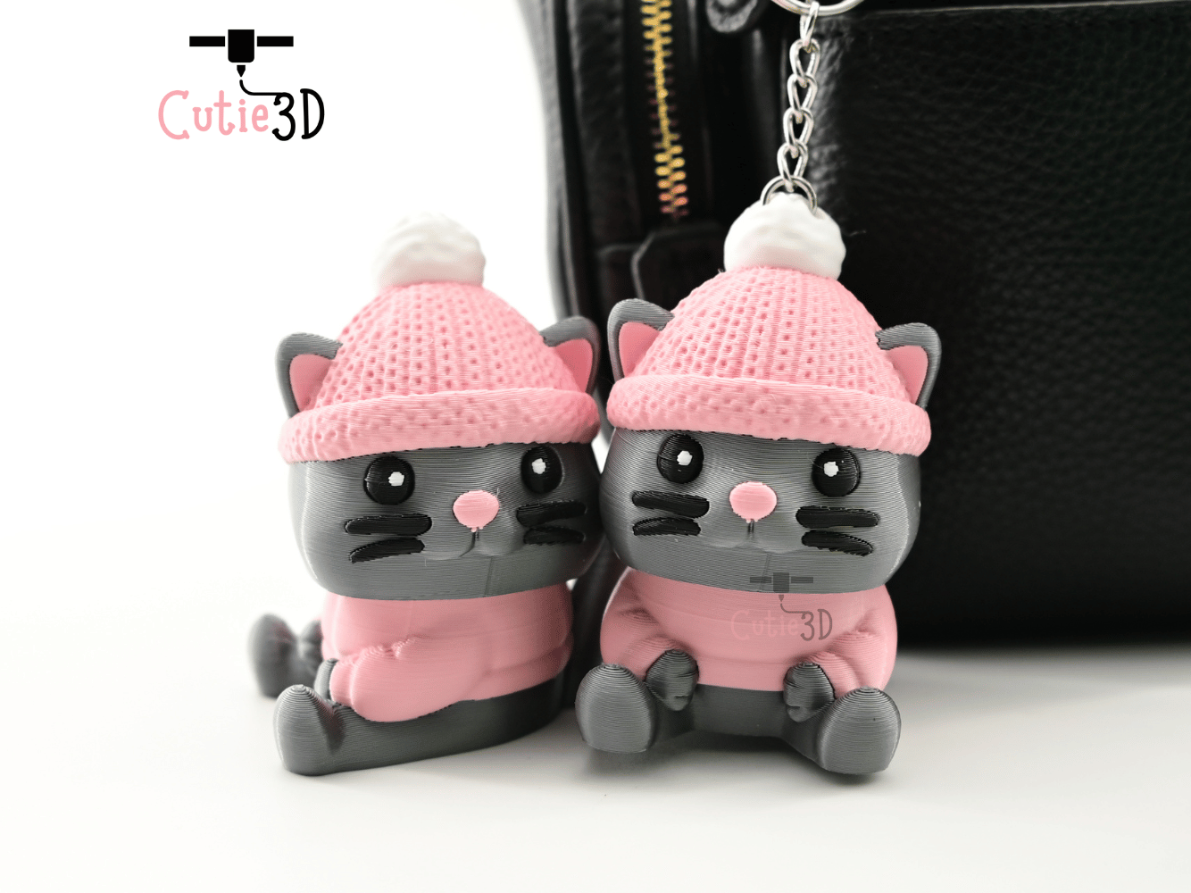 Digital Downloads - Cutie3D Cozy Cat In Crochet Hat Keycap Fidget Clicker Keychain - Cute Backpack Keychain