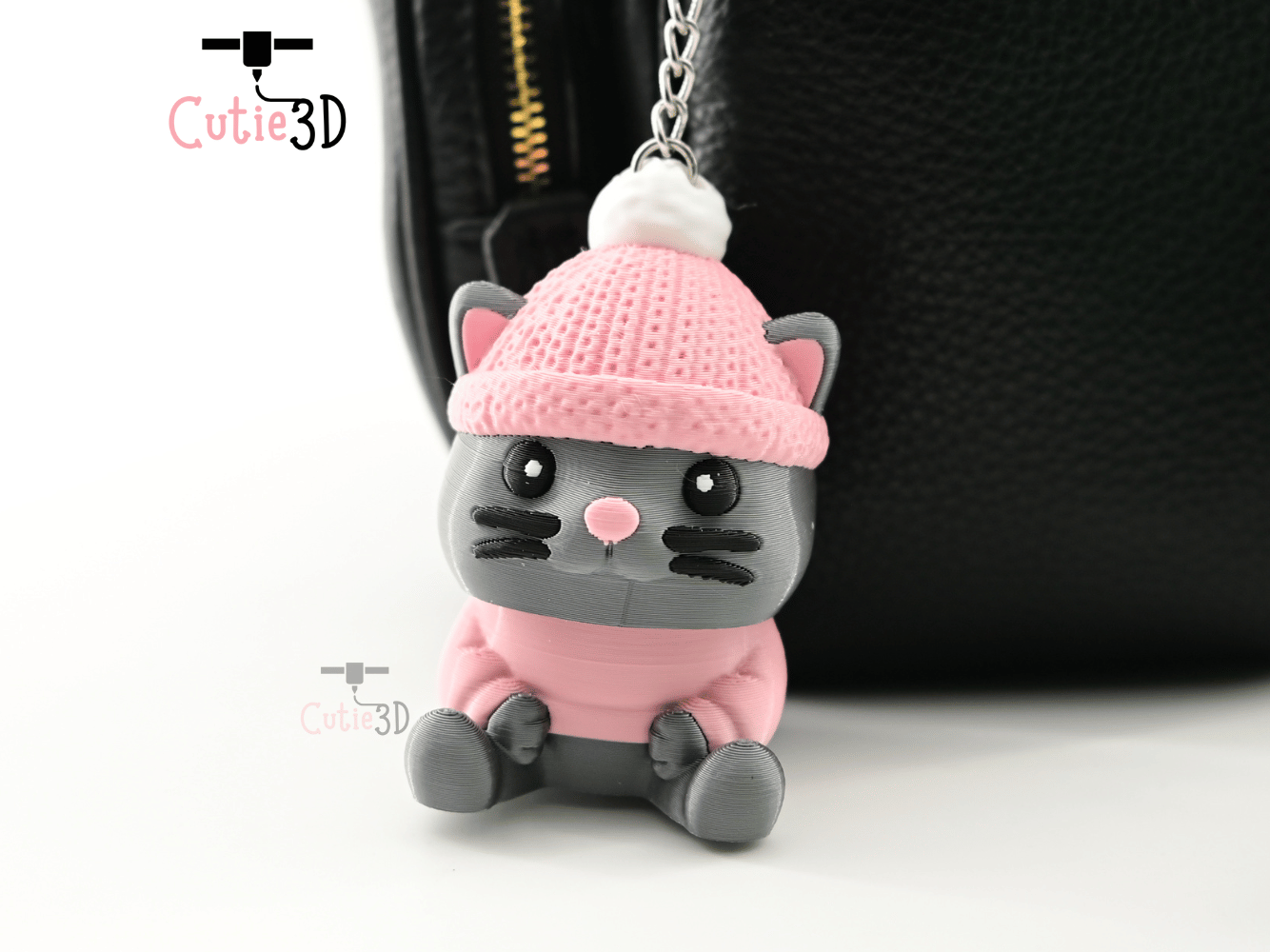 Digital Downloads - Cutie3D Cozy Cat In Crochet Hat Keycap Fidget Clicker Keychain - Cute Backpack Keychain