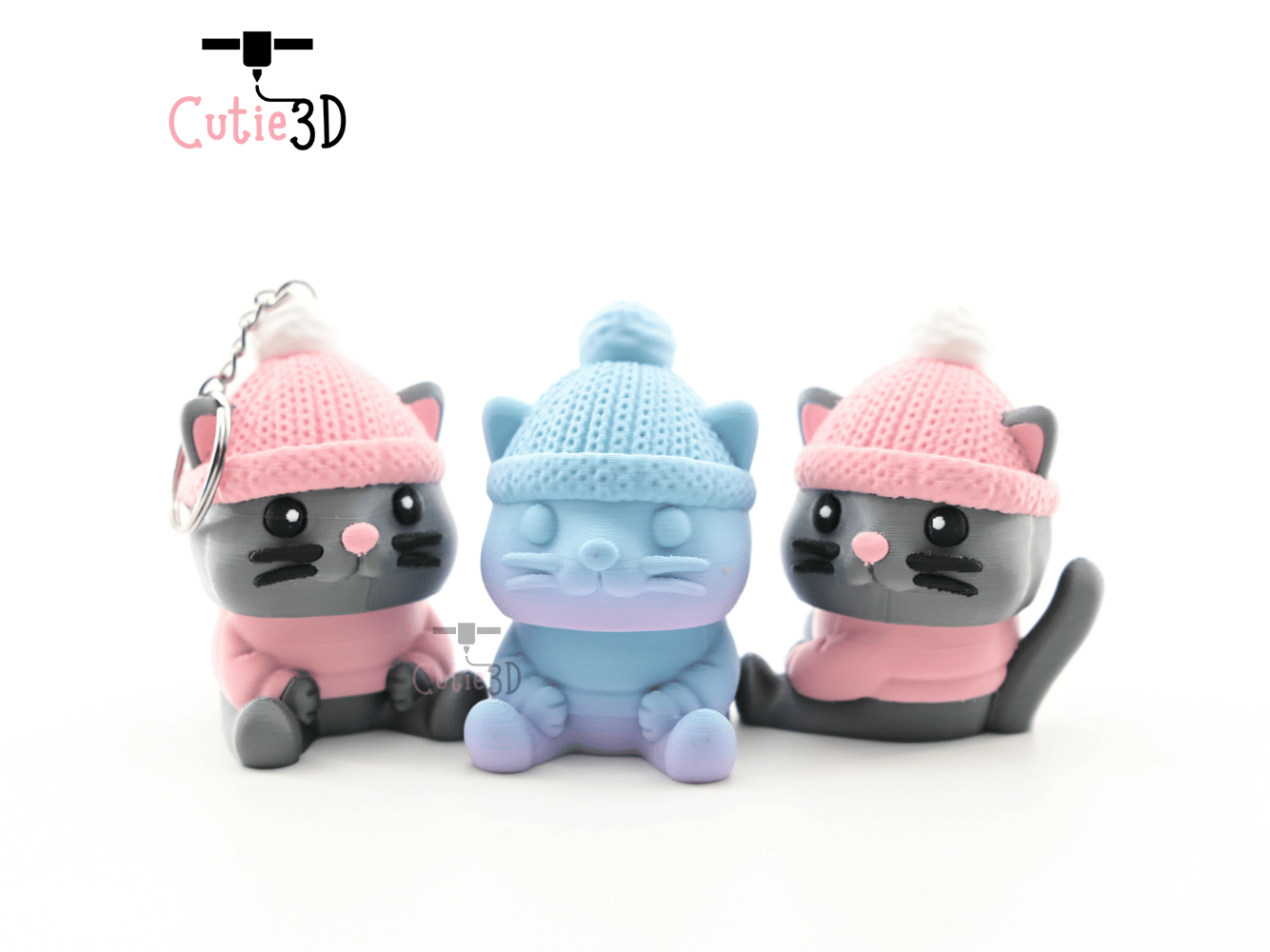 Digital Downloads - Cutie3D Cozy Cat In Crochet Hat Keycap Fidget Clicker Keychain - Cute Backpack Keychain