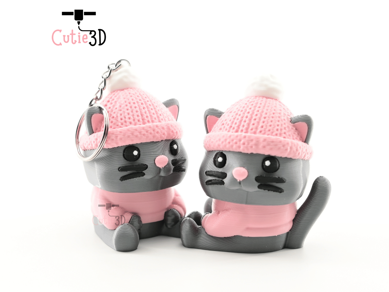 Digital Downloads - Cutie3D Cozy Cat In Crochet Hat Keycap Fidget Clicker Keychain - Cute Backpack Keychain