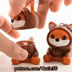 Digital Downloads - Cutie3D Cozy Fox Hoodie For Animal Lovers Keycap Fidget Clicker Keychain - Cute Backpack Keychain