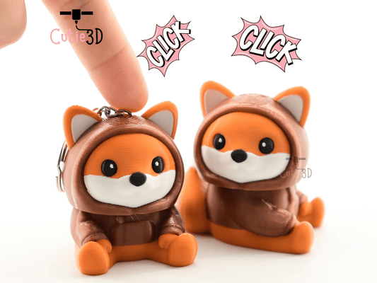 Digital Downloads - Cutie3D Cozy Fox Hoodie For Animal Lovers Keycap Fidget Clicker Keychain - Cute Backpack Keychain