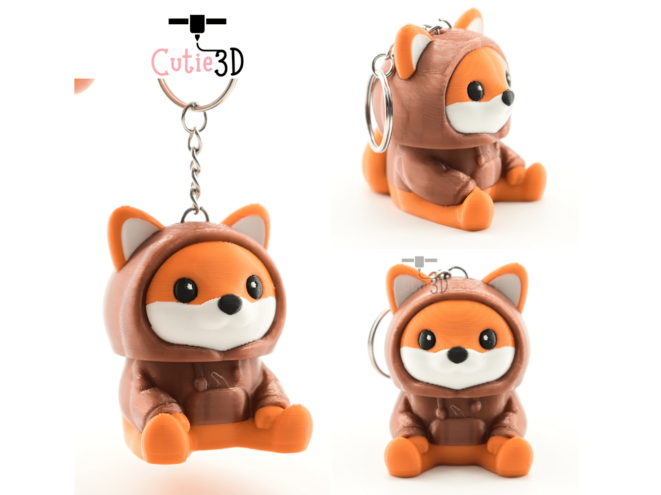 Digital Downloads - Cutie3D Cozy Fox Hoodie For Animal Lovers Keycap Fidget Clicker Keychain - Cute Backpack Keychain