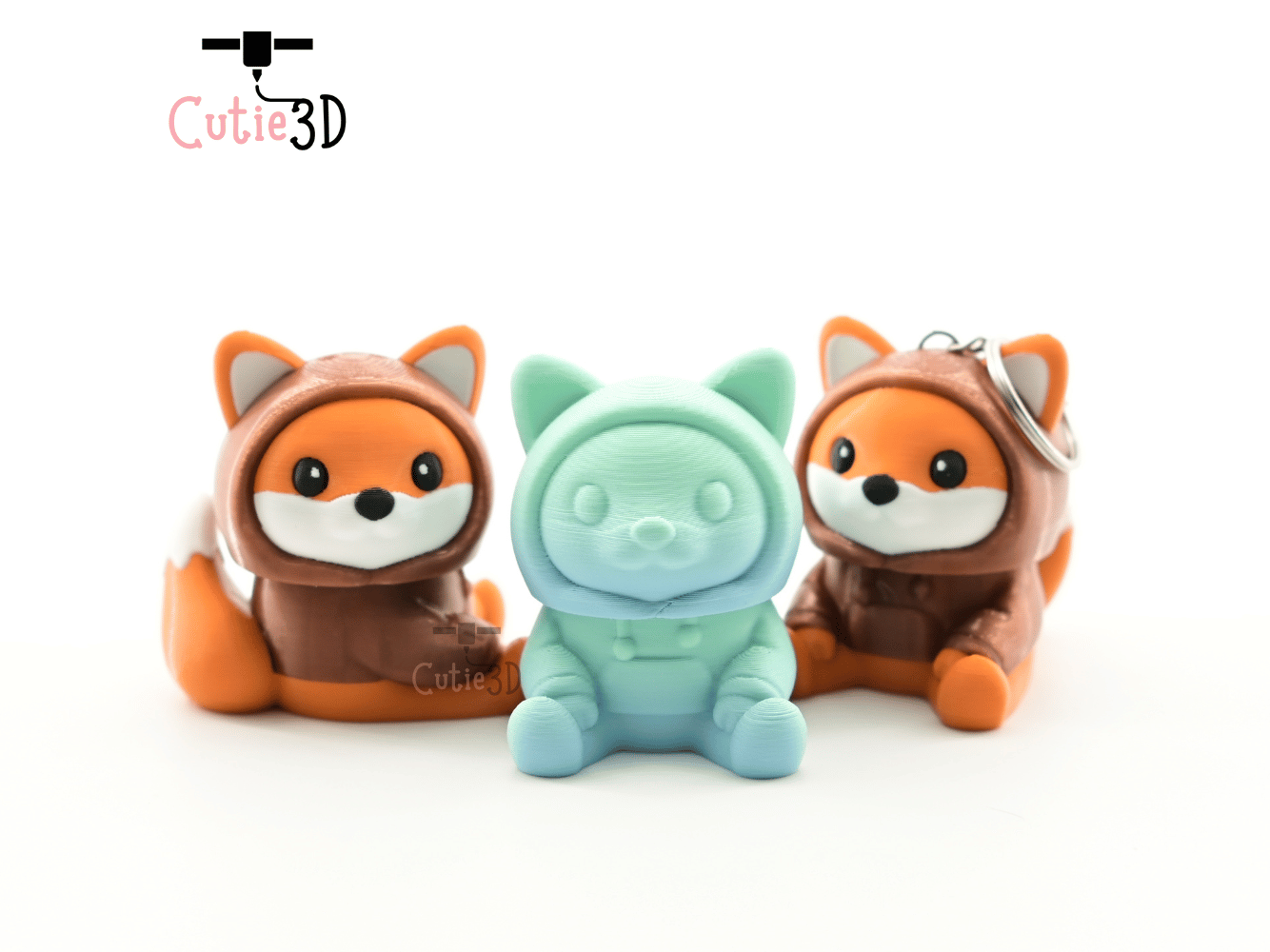 Digital Downloads - Cutie3D Cozy Fox Hoodie For Animal Lovers Keycap Fidget Clicker Keychain - Cute Backpack Keychain