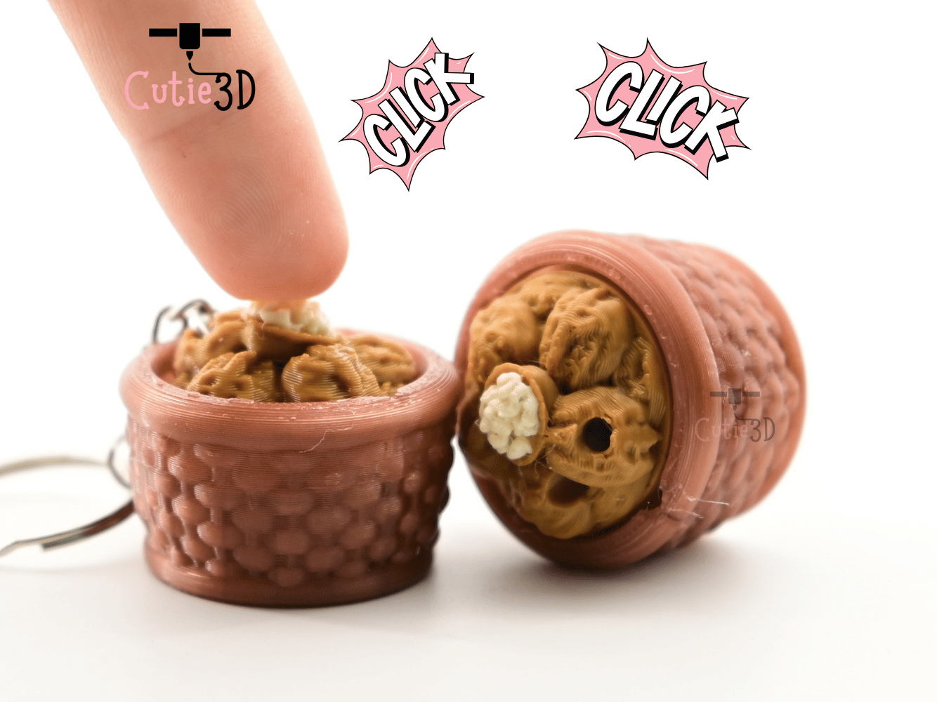 Digital Downloads - Cutie3D Cozy Walnut Basket Keycap Fidget Clicker Keychain - Cute Backpack Keychain