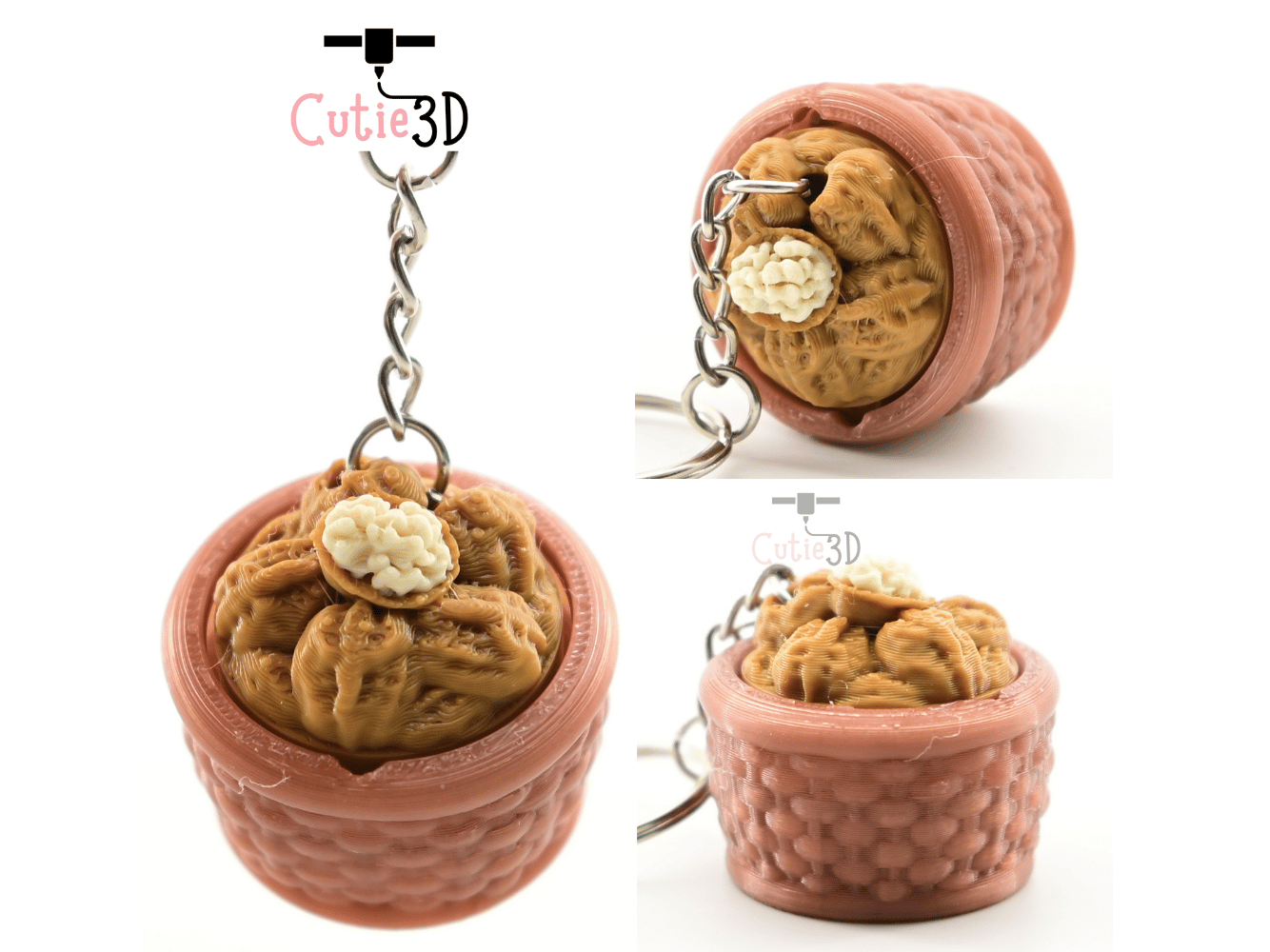 Digital Downloads - Cutie3D Cozy Walnut Basket Keycap Fidget Clicker Keychain - Cute Backpack Keychain