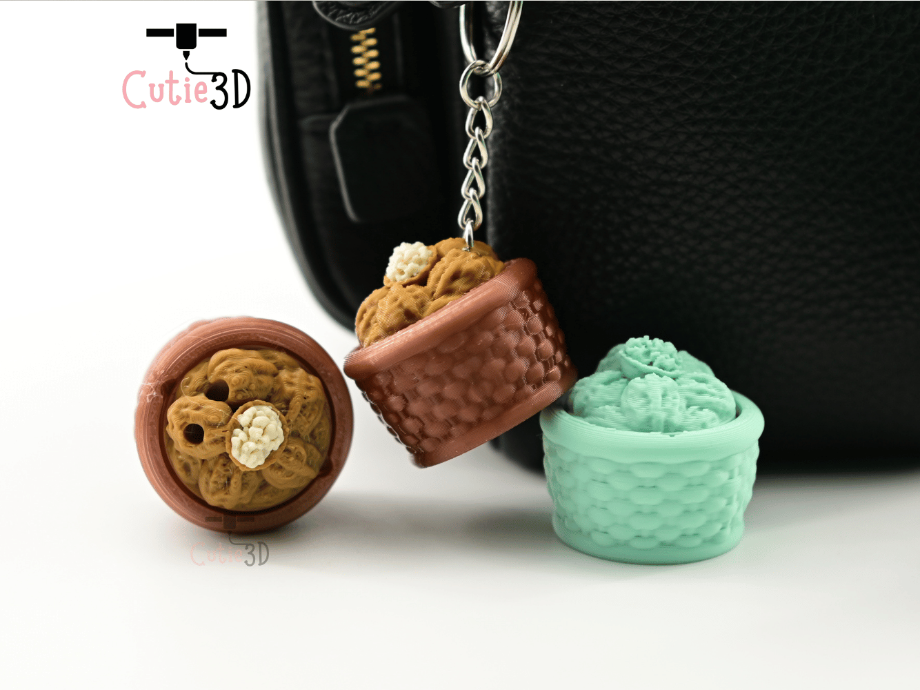 Digital Downloads - Cutie3D Cozy Walnut Basket Keycap Fidget Clicker Keychain - Cute Backpack Keychain