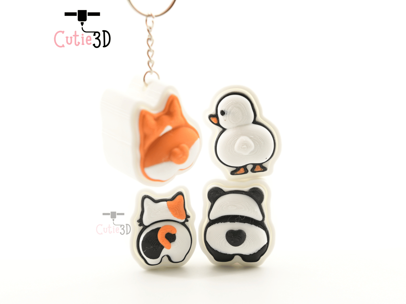Digital Downloads - Cutie3D Set Of Cute Animal Booty Keycap Fidget Clicker Keychain - Cute Backpack Keychain