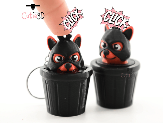 Digital Downloads - Cutie3D Dog Thief In Trash Can Keycap Fidget Clicker Keychain - Cute Backpack Keychain