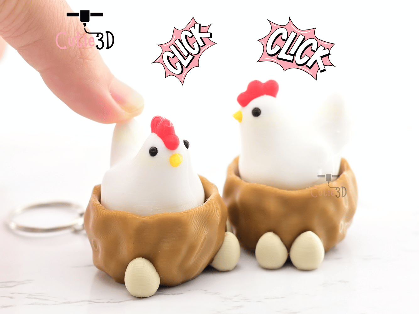Digital Downloads - Cutie3D Egg Nesting Hen Keycap Fidget Clicker Keychain - Cute Backpack Keychain