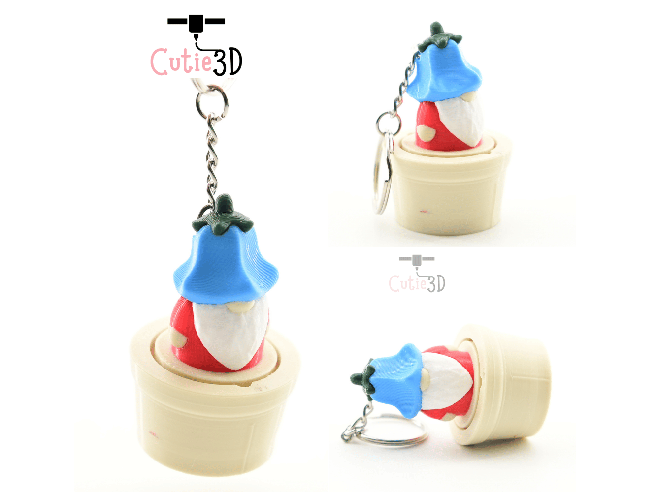 Digital Downloads - Cutie3D Flowerpot Gnome Keycap Fidget Clicker Keychain - Cute Backpack Keychain