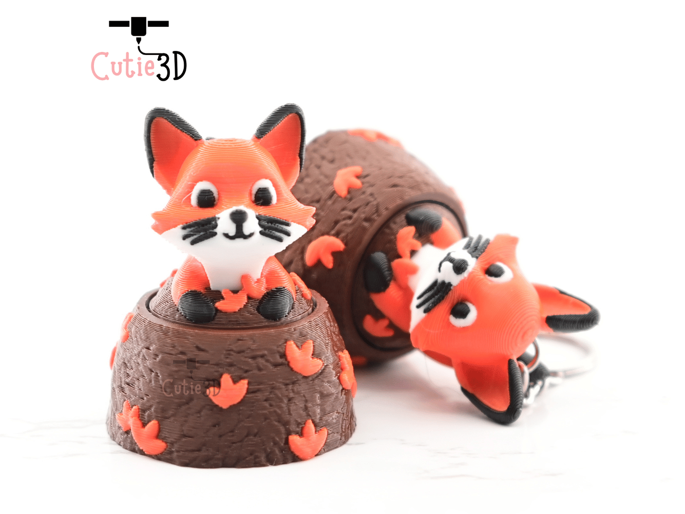 Digital Downloads - Cutie3D Fox In Fall Leaves Keycap Fidget Clicker Keychain - Cute Backpack Keychain