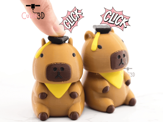 Digital Downloads - Cutie3D Graduation Capybara Keycap Fidget Clicker Keychain - Cute Backpack Keychain
