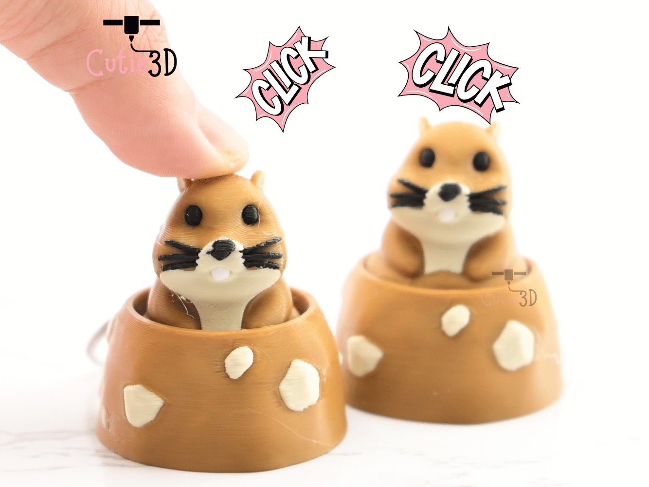 Digital Downloads - Cutie3D Groundhog In Dirt Hole Keycap Fidget Clicker Keychain - Cute Backpack Keychain