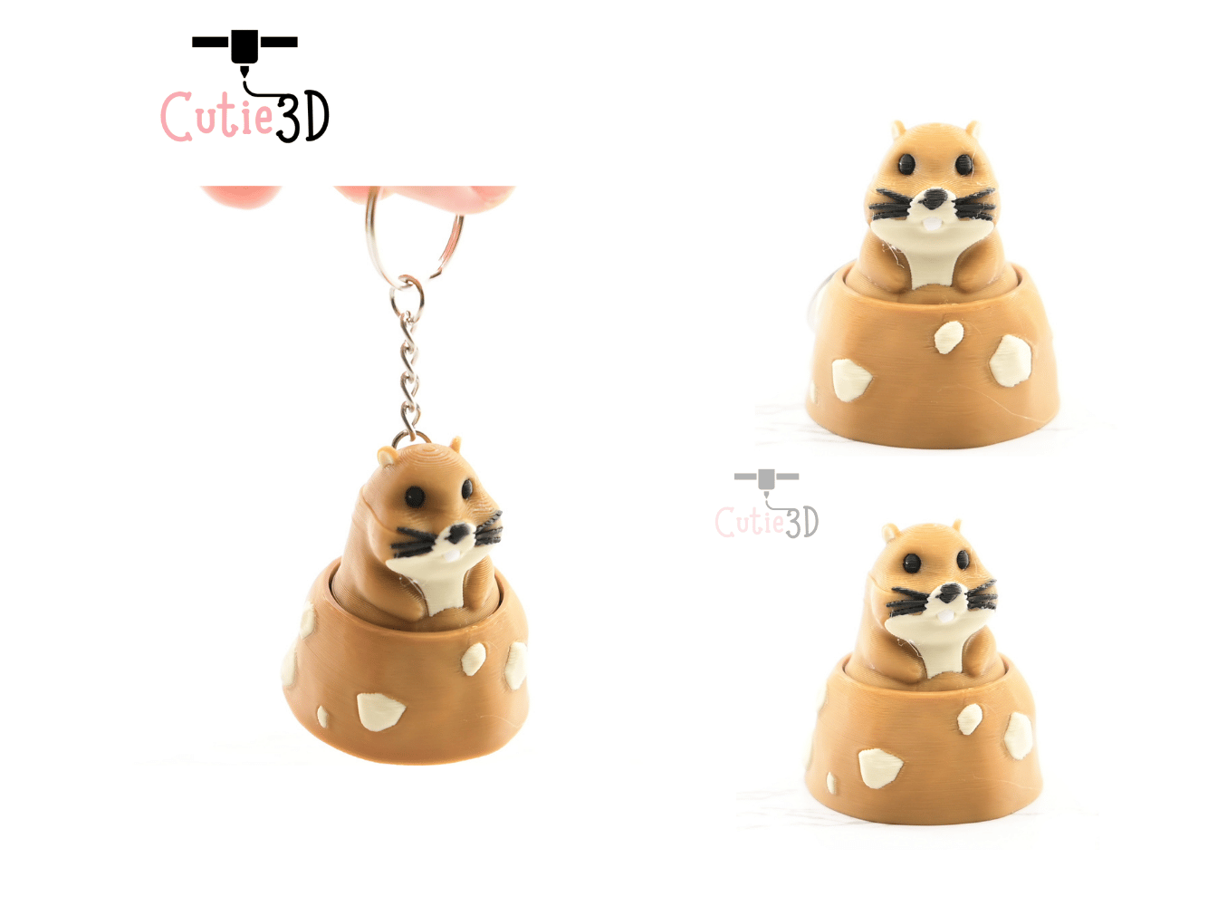Digital Downloads - Cutie3D Groundhog In Dirt Hole Keycap Fidget Clicker Keychain - Cute Backpack Keychain