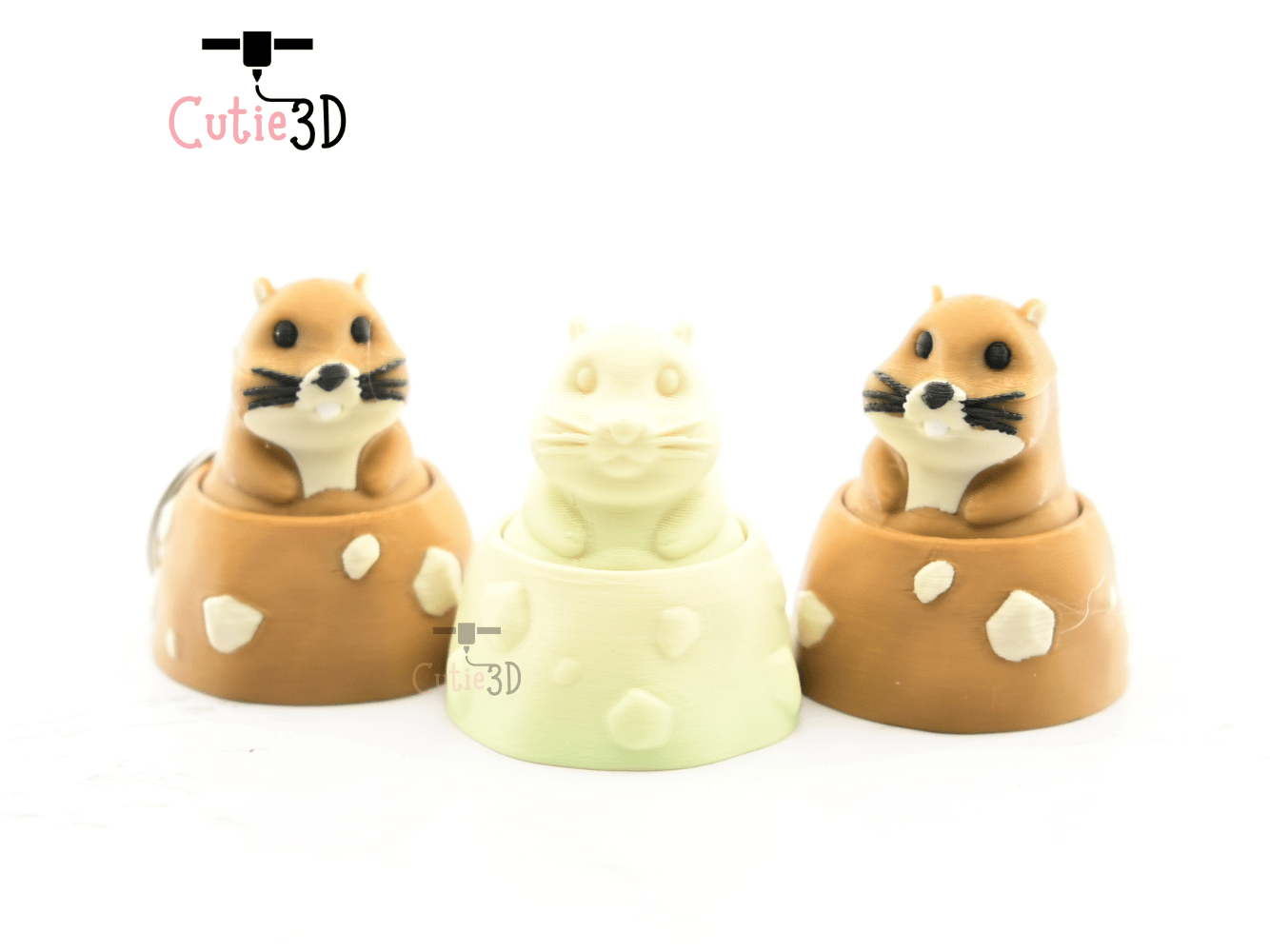 Digital Downloads - Cutie3D Groundhog In Dirt Hole Keycap Fidget Clicker Keychain - Cute Backpack Keychain