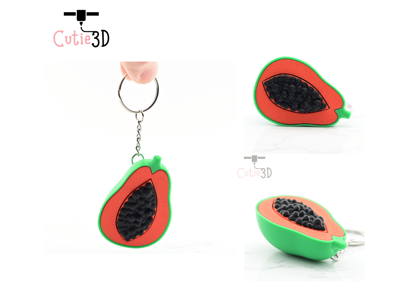 Digital Downloads - Cutie3D Half Cut Papaya Keycap Fidget Clicker Keychain - Cute Backpack Keychain