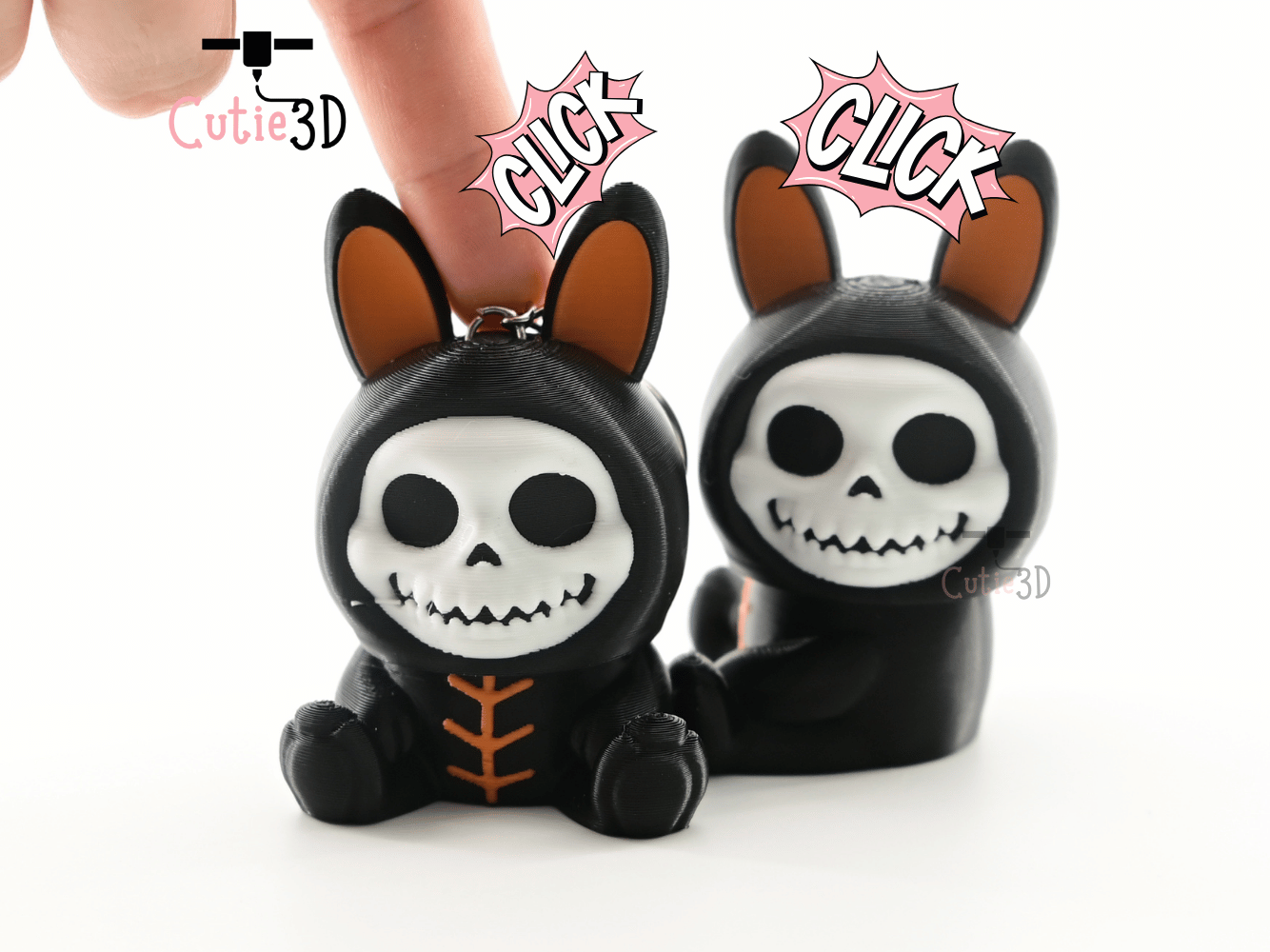 Digital Downloads - Cutie3D Halloween Bunny Skeleton Keycap Fidget Clicker Keychain - Cute Backpack Keychain