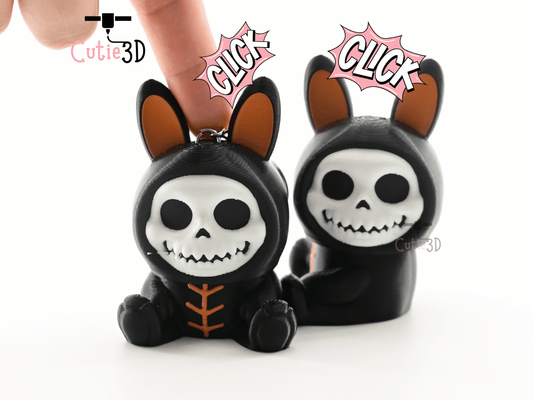 Digital Downloads - Cutie3D Halloween Bunny Skeleton Keycap Fidget Clicker Keychain - Cute Backpack Keychain