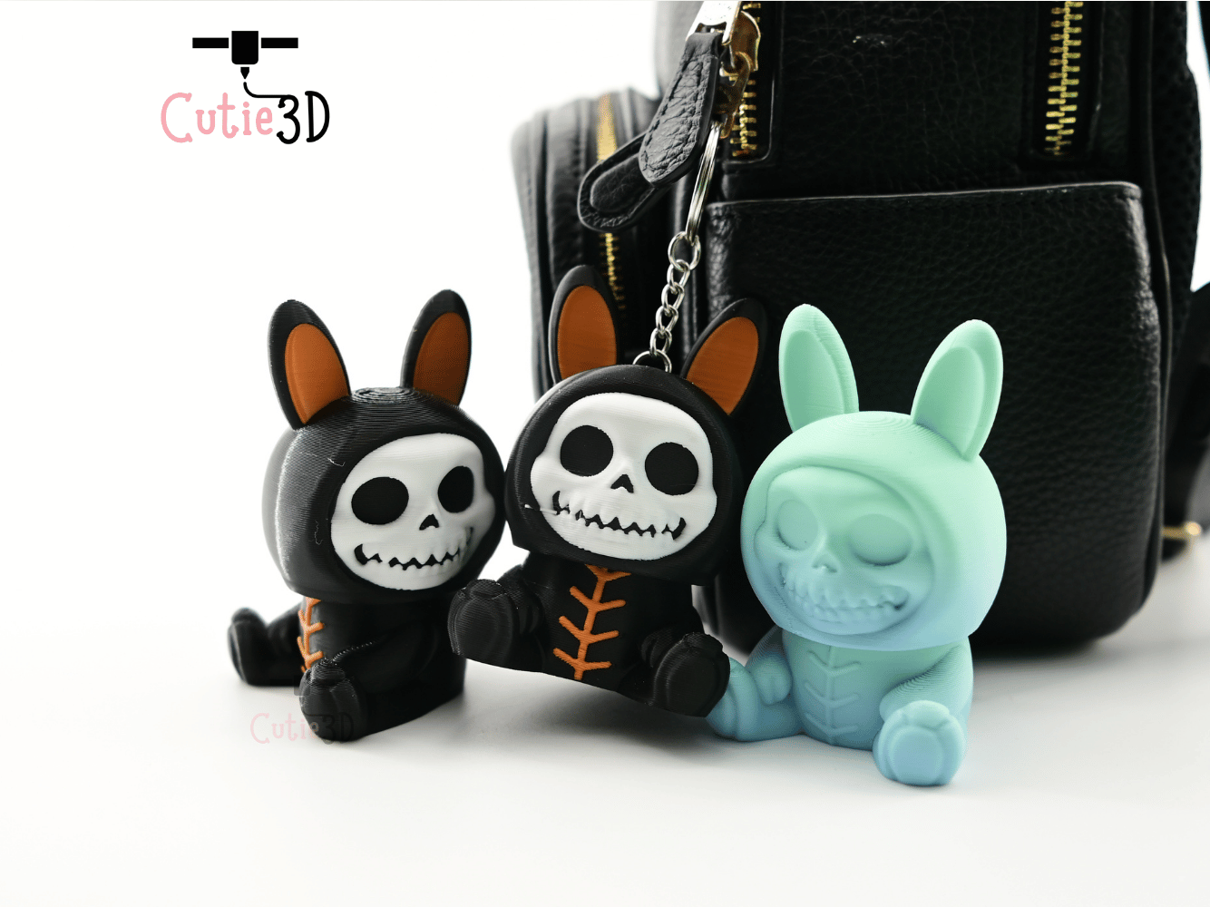 Digital Downloads - Cutie3D Halloween Bunny Skeleton Keycap Fidget Clicker Keychain - Cute Backpack Keychain